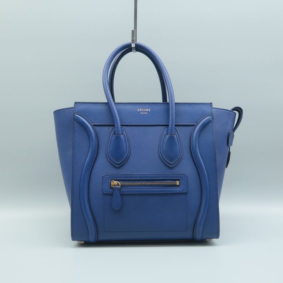 CELINE Luggage Micro Blue Leather Tote - Picture 1 of 12